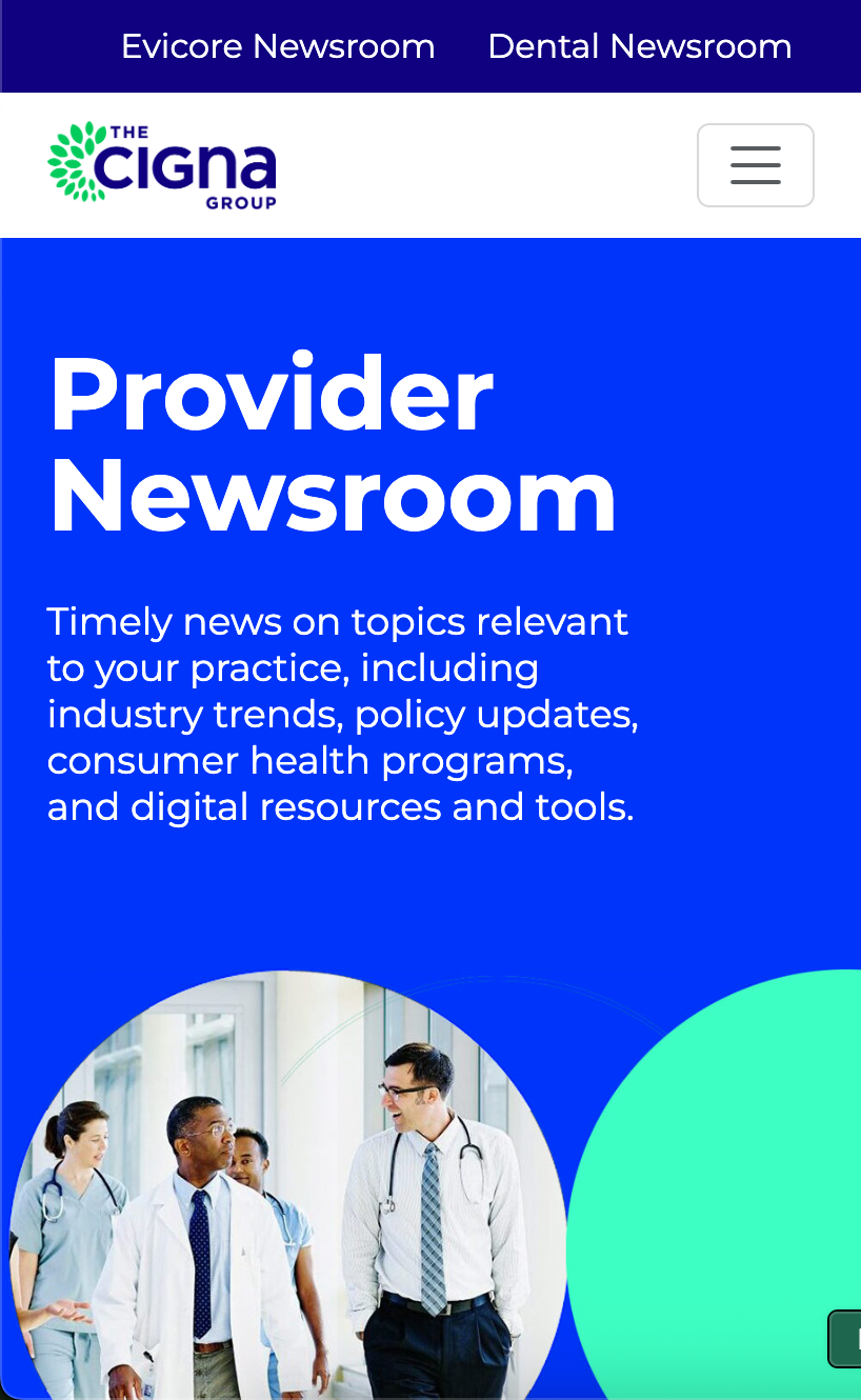 Provider Newsroom mobile homepage